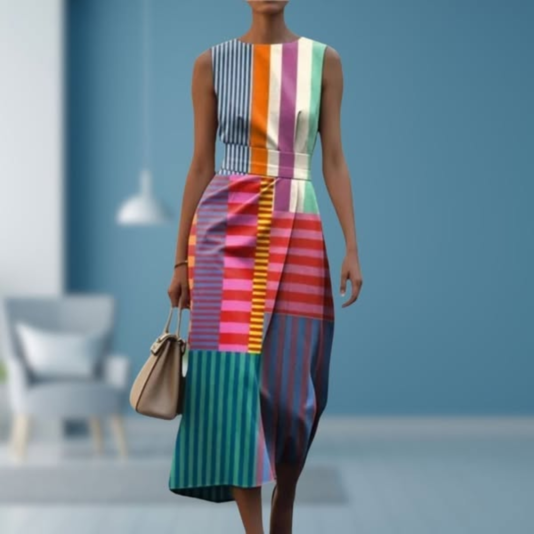 Tiffany™ - Wielokolorowa sukienka bez rękawów z nadrukiem