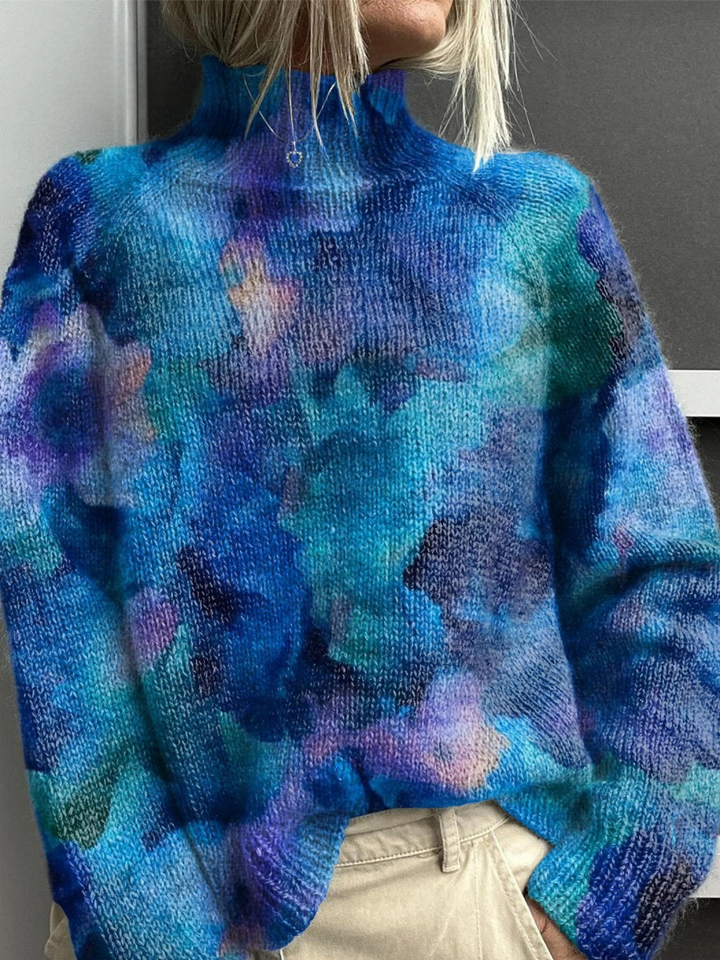 Amelia™ - Stylowy sweter z golfem z abstrakcyjnym kwiatowym wzorem na wodzie