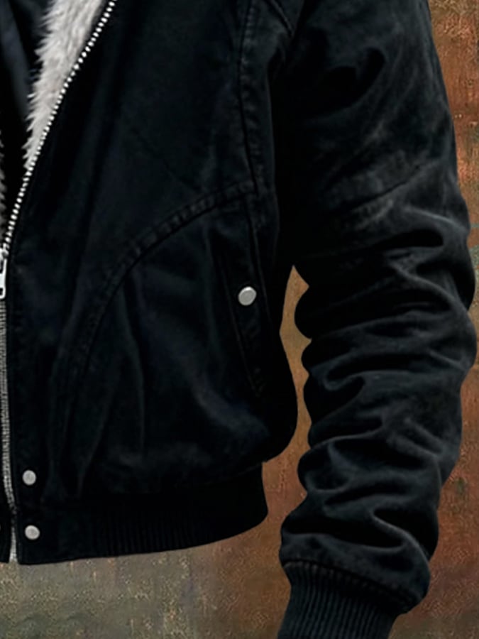 Ryszard™ - Kurtka typu skórzana z kapturem z futra