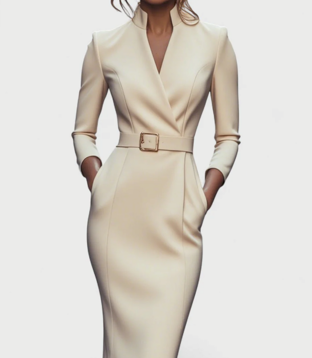 Mandarin™ – Elegancka czarna sukienka z paskiem i kołnierzykiem