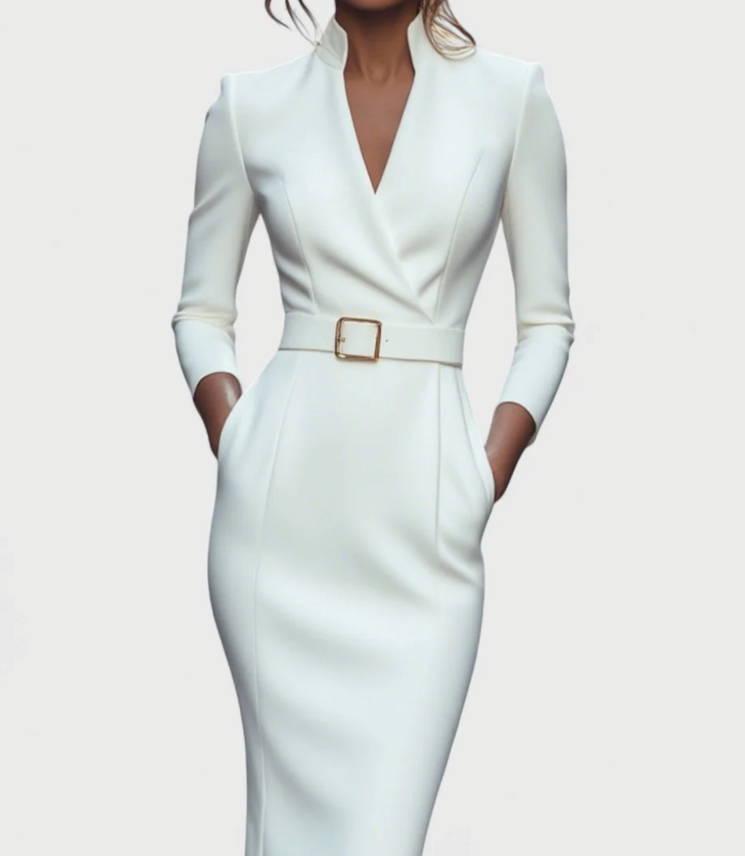 Mandarin™ – Elegancka czarna sukienka z paskiem i kołnierzykiem