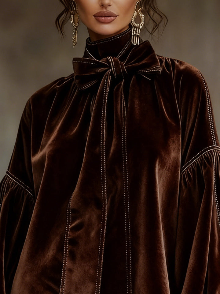 Lunori™ | Valentina – Sukienka mini welurowa z kokardą