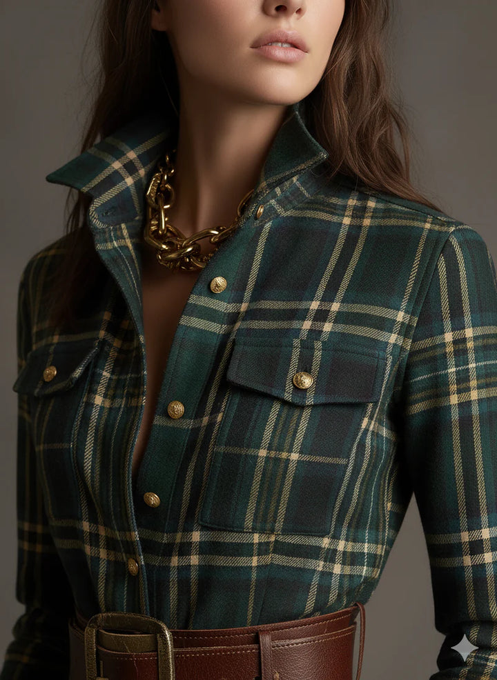 Giulietta™ - Długa sukienka koszulowa w kratkę